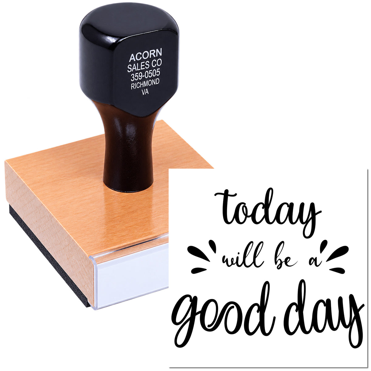 Custom rubber stamp with today will be a good day script, perfect for personalized crafts, stationery, and office use.