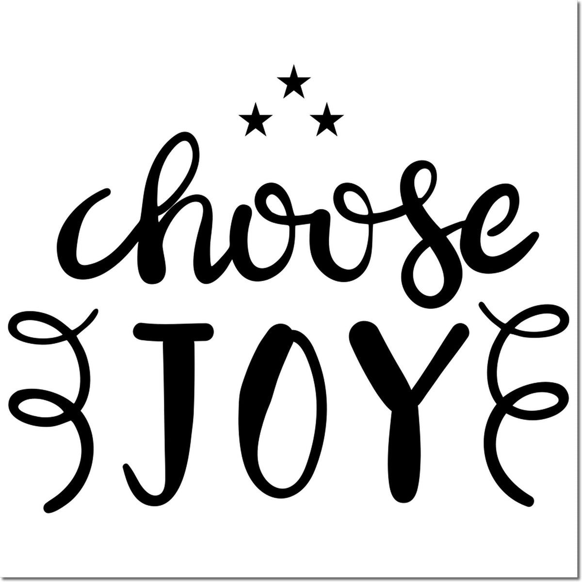 Choose Joy rubber stamp design with stars, featuring bold script for crafting, journaling, and inspirational card making.