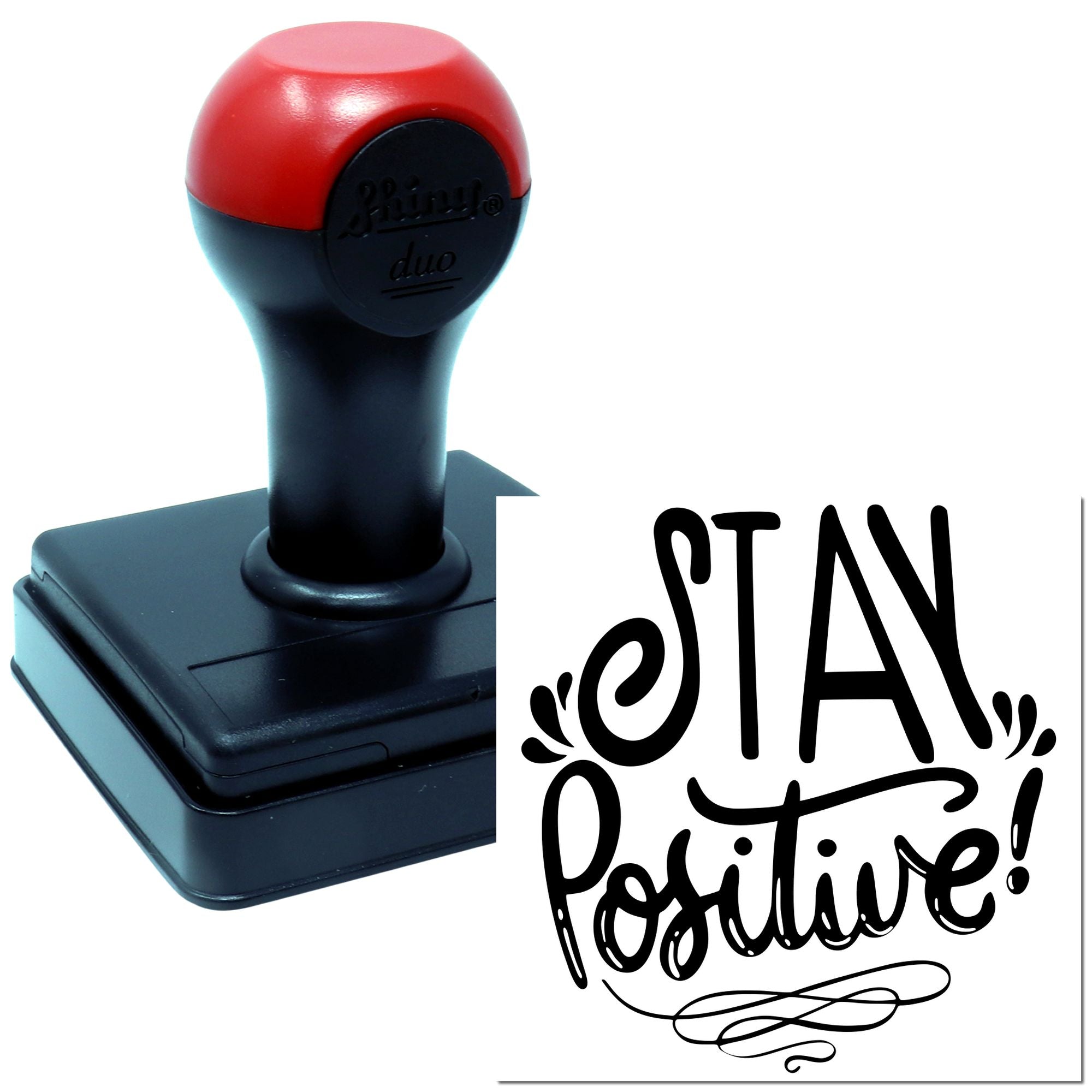 Self-inking rubber stamp featuring a STAN Positive! custom imprint for motivational office or branding use.
