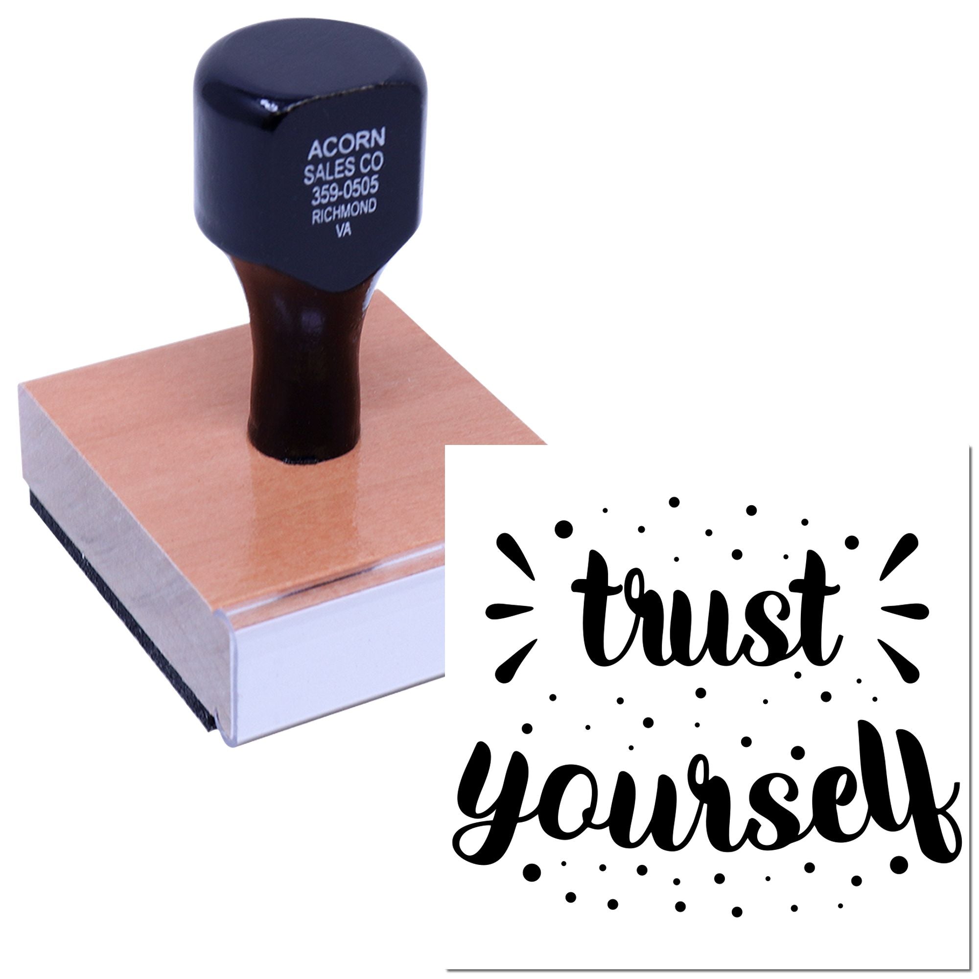 Custom rubber stamp with trust yourself design for inspirational branding, packaging, and craft projects.
