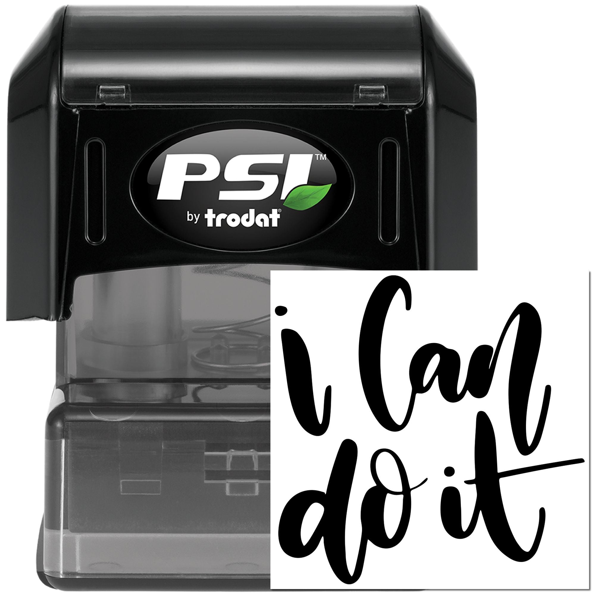 PSI by Trodat self-inking rubber stamp with I Can do it message for motivational office or teacher stamping.