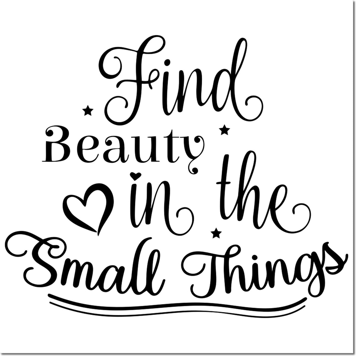 Decorative rubber stamp design with inspirational quote, Find beauty in the small things, for crafting, journaling, and card making.