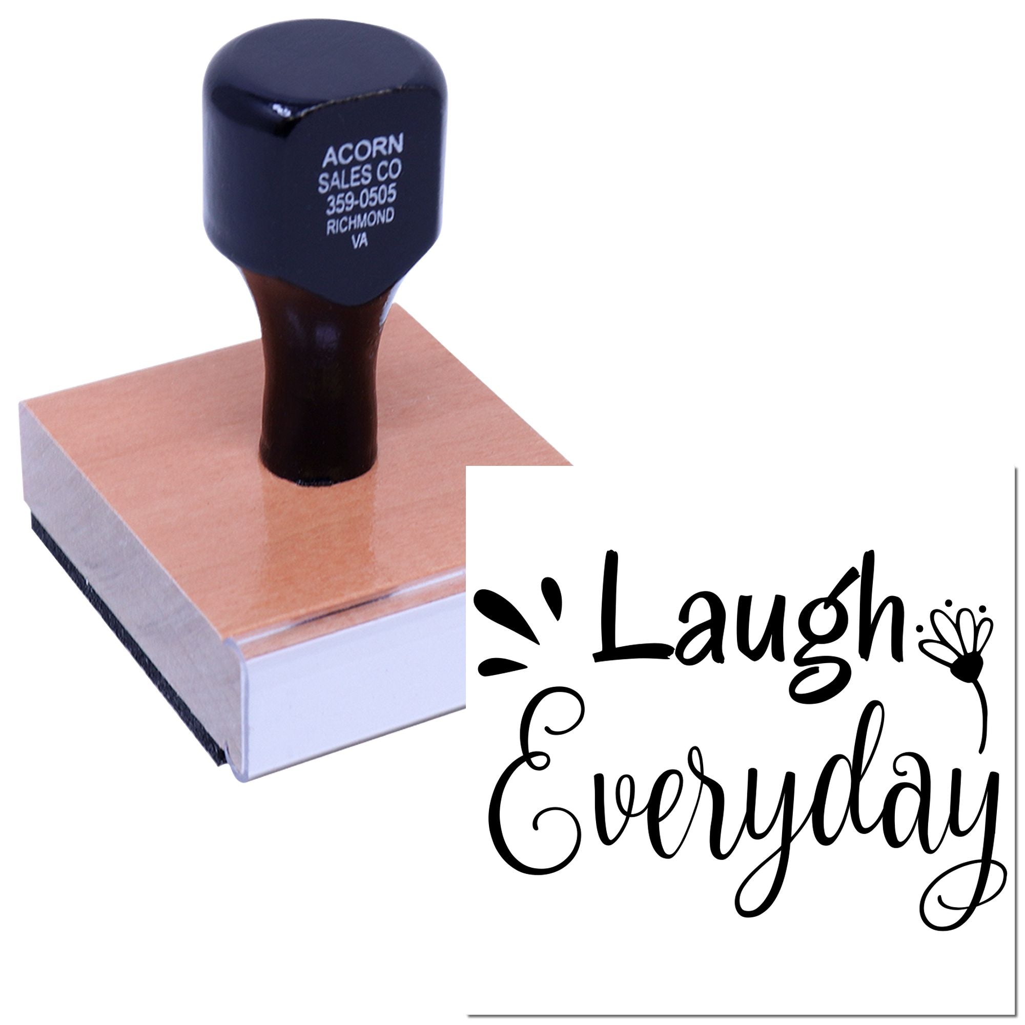 Custom rubber stamp featuring Laugh Everyday for crafts, cards, and inspirational everyday stamping.