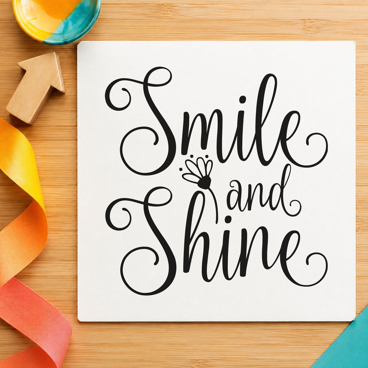 Smile And Shine Flower Script Lettering PSI Pre-Inked Stamp in use 10