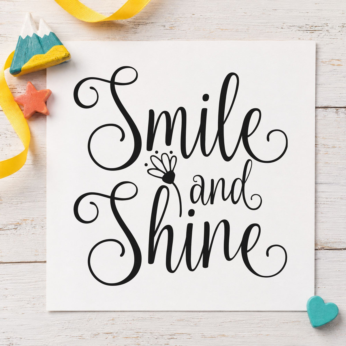 Smile And Shine Flower Script Lettering PSI Pre-Inked Stamp in use 4