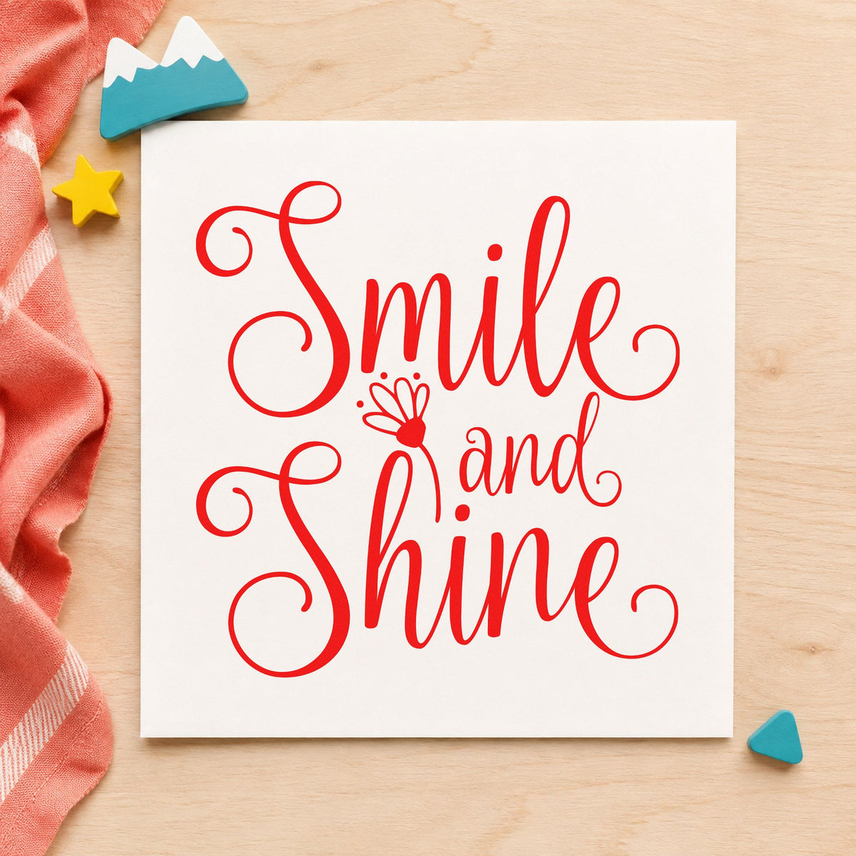 Smile And Shine Flower Script Lettering PSI Pre-Inked Stamp in use 8