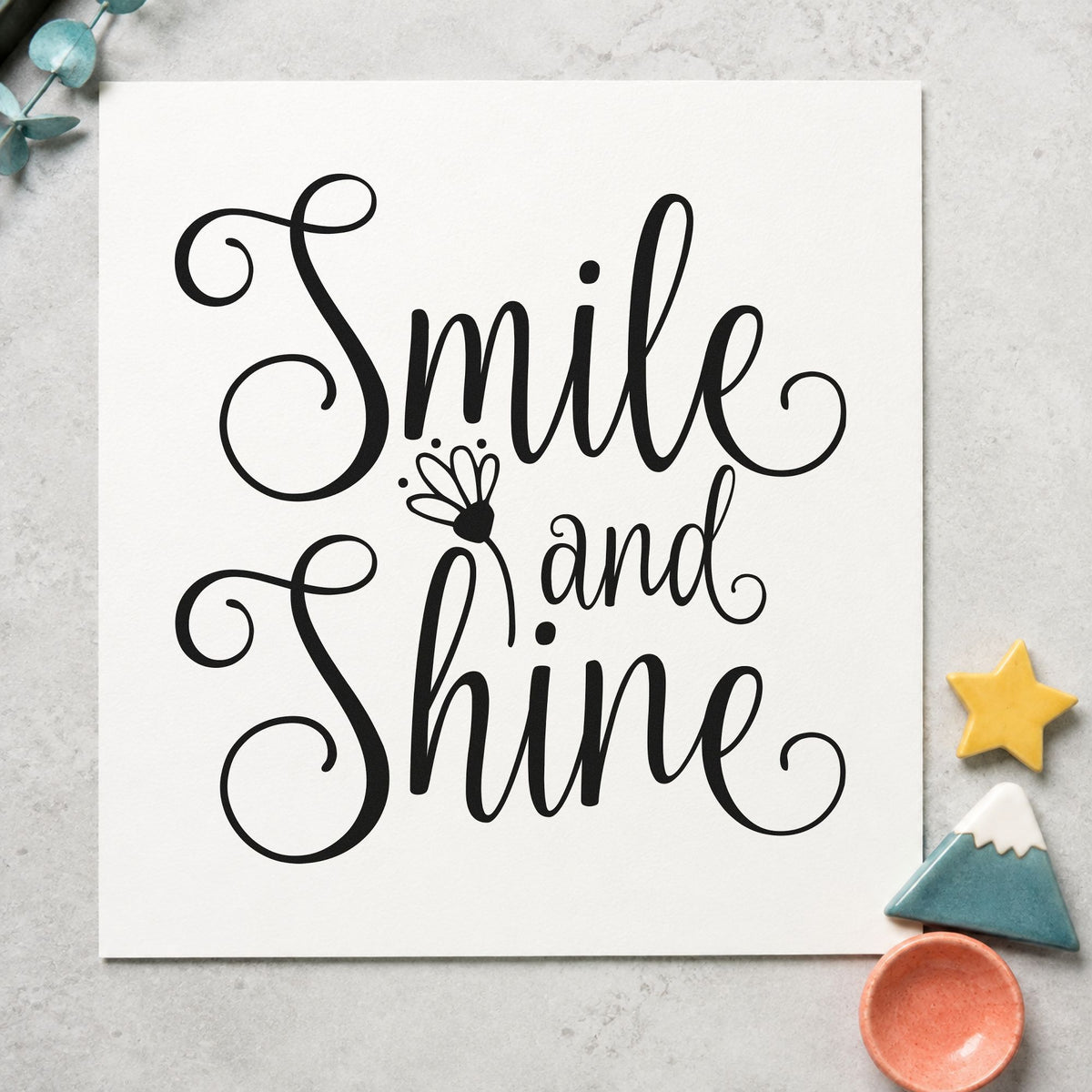 Smile And Shine Flower Script Lettering Hand Stamp – Duo in use 9