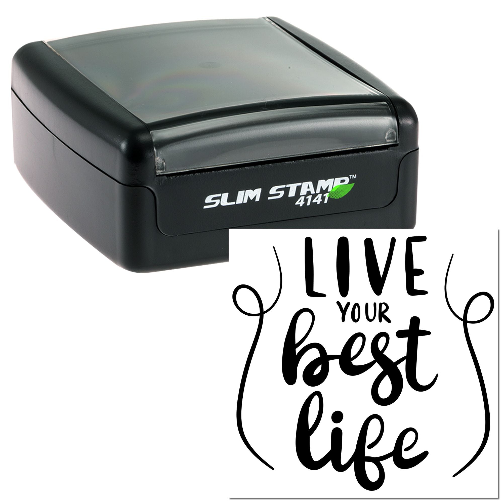 Slim Stamp self-inking rubber stamp with Live Your Best Life custom design for planners, crafts, and branding.