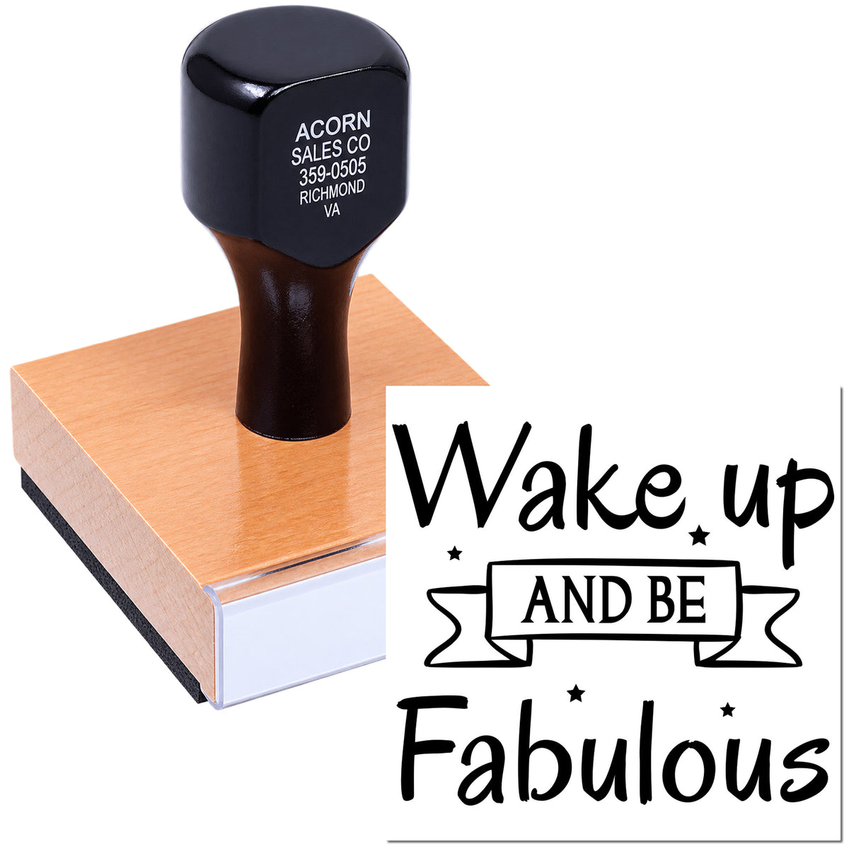 Custom rubber stamp with Wake up and be fabulous inspirational quote for crafting and stationery