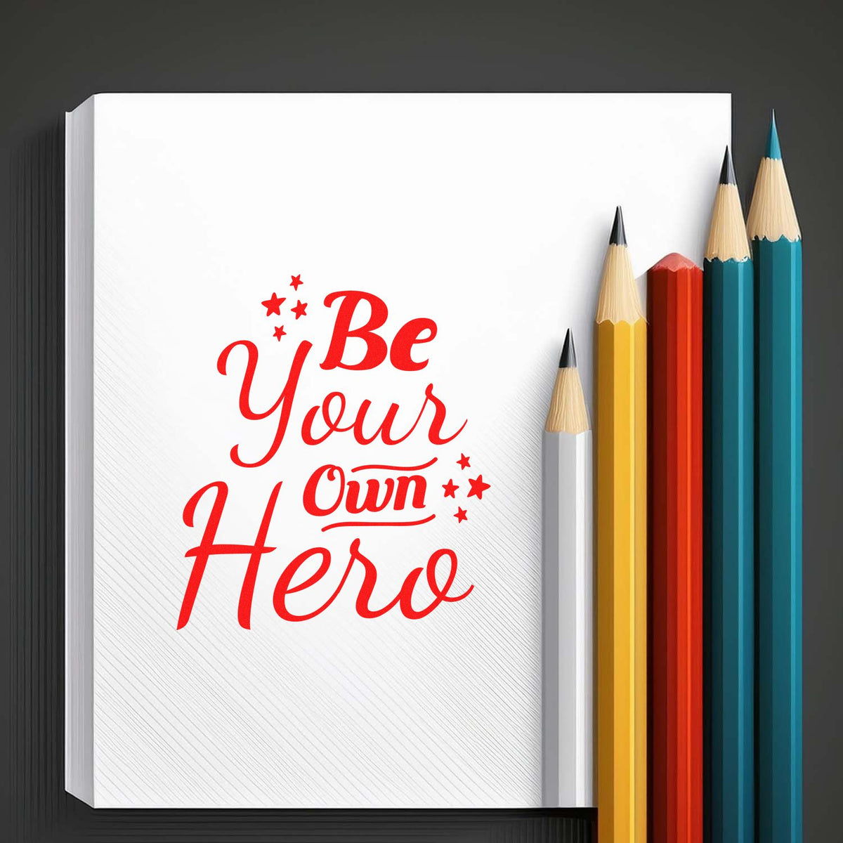 Be Your Own Hero inspirational rubber stamp design for journals, planners, and scrapbooking projects