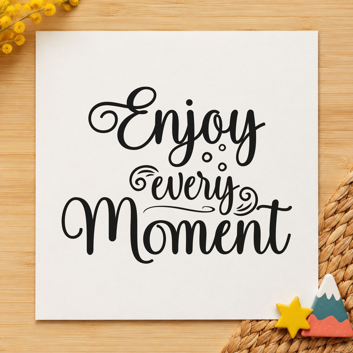 Enjoy Every Moment Flourishes Rubber Stamp – Duo Hand in use 10