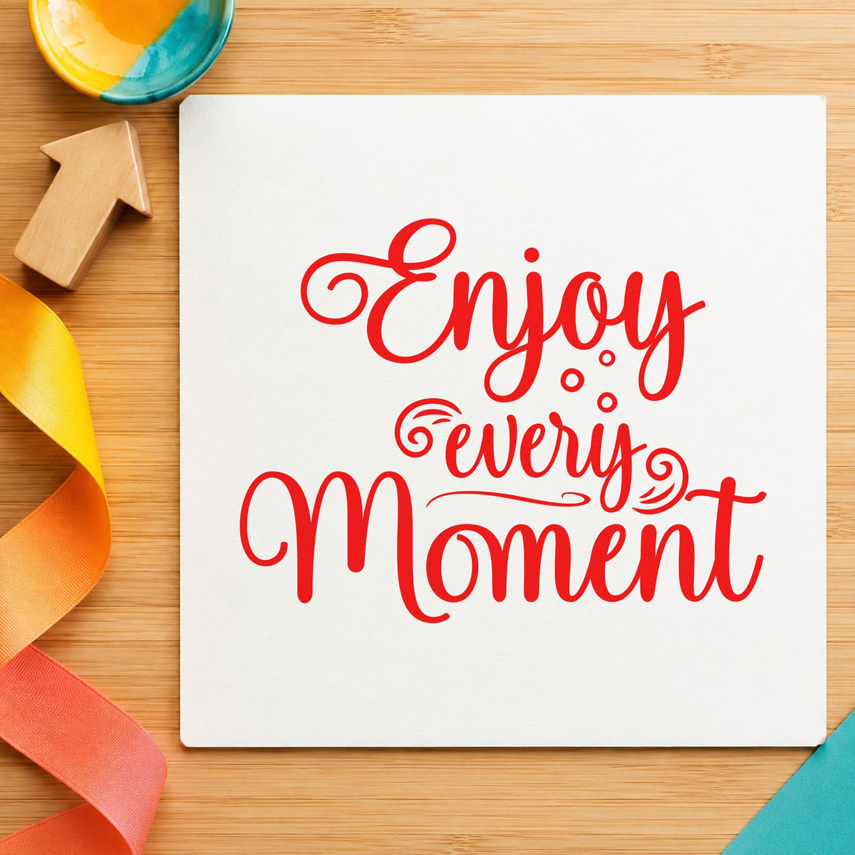 Enjoy Every Moment Flourishes Rubber Stamp – Duo Hand in use 7