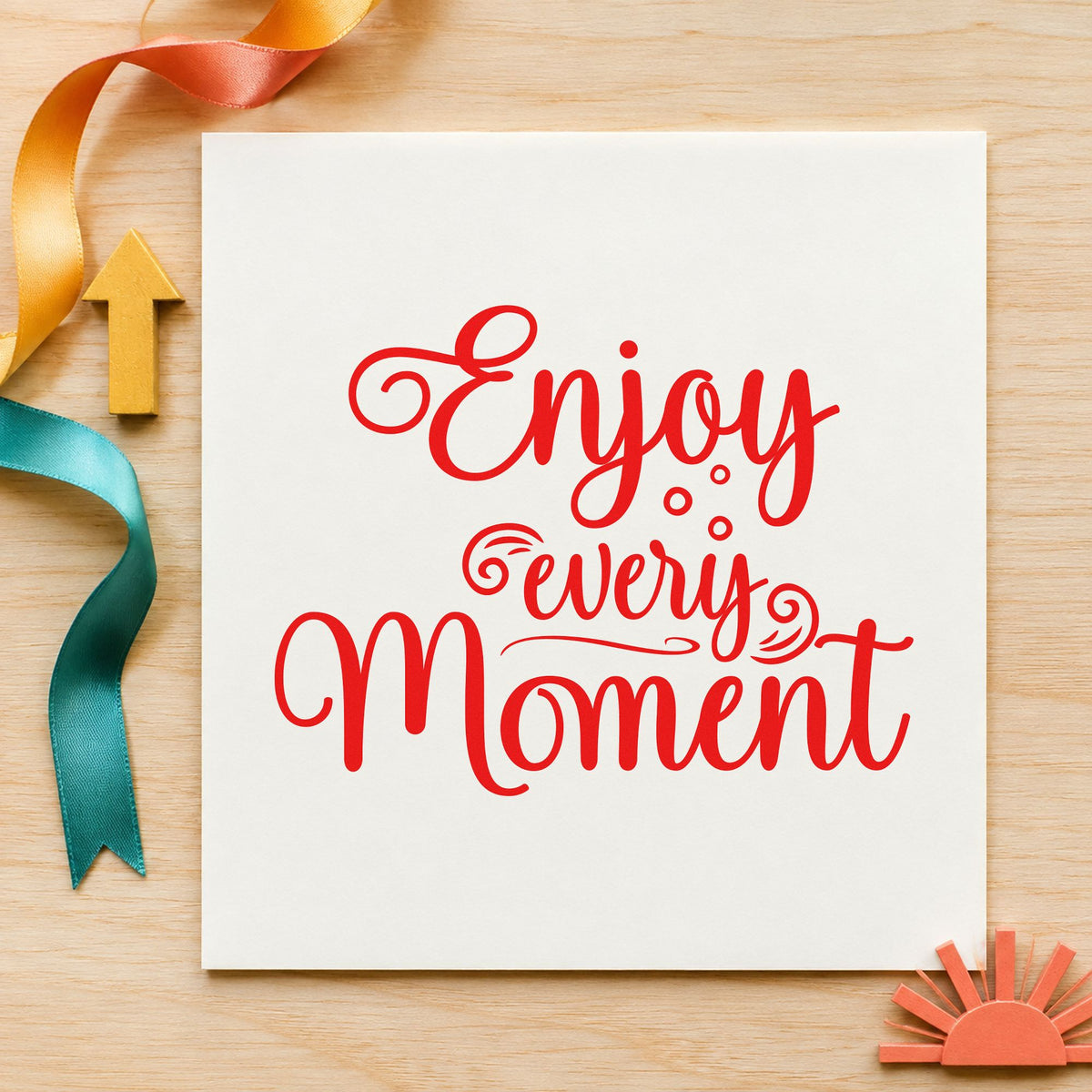 Enjoy Every Moment Flourishes Rubber Stamp – Duo Hand in use 8