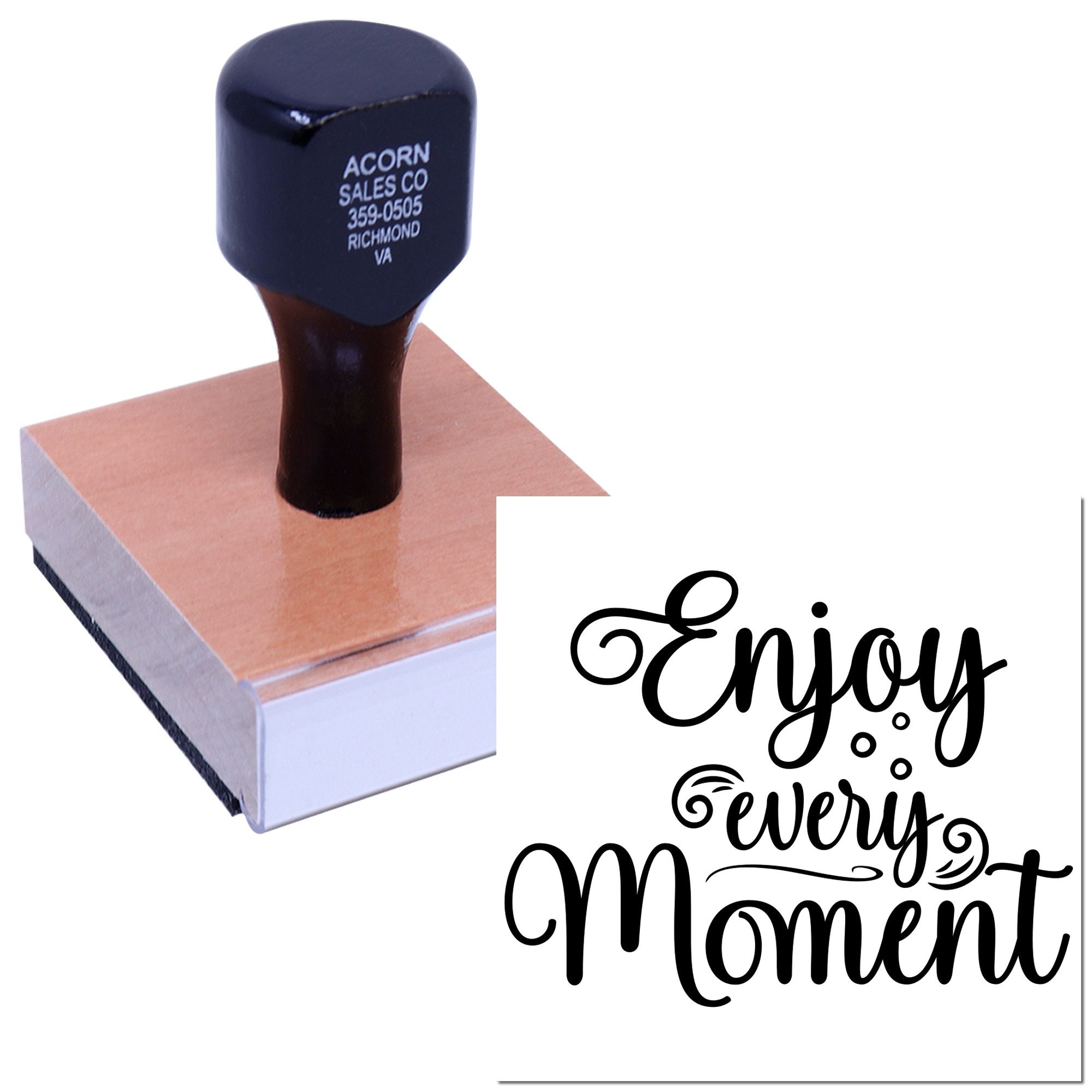 Custom rubber stamp with Enjoy every moment quote for cards, crafts, and wedding stationery