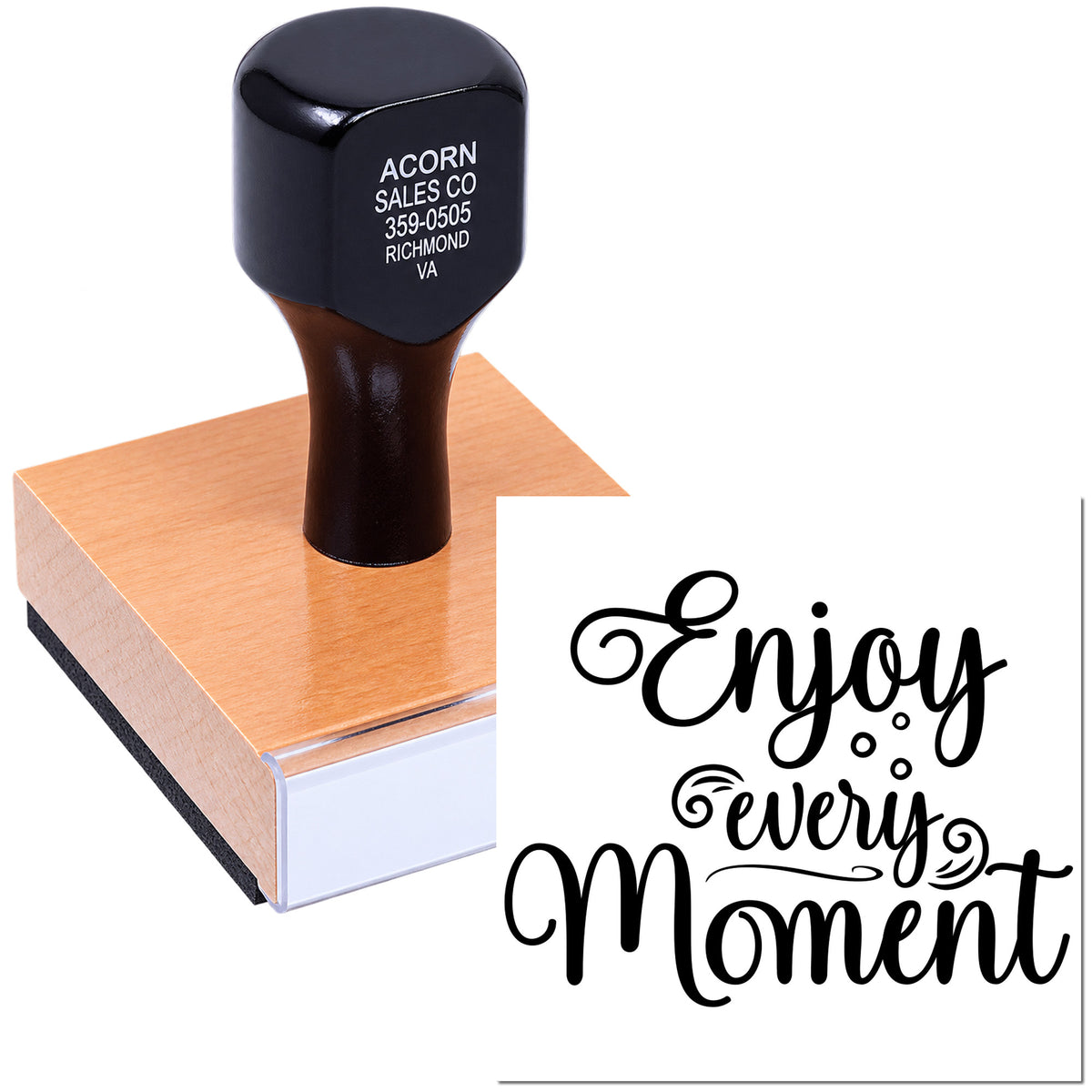 Custom rubber stamp with Enjoy every moment quote for cards, crafts, and wedding stationery