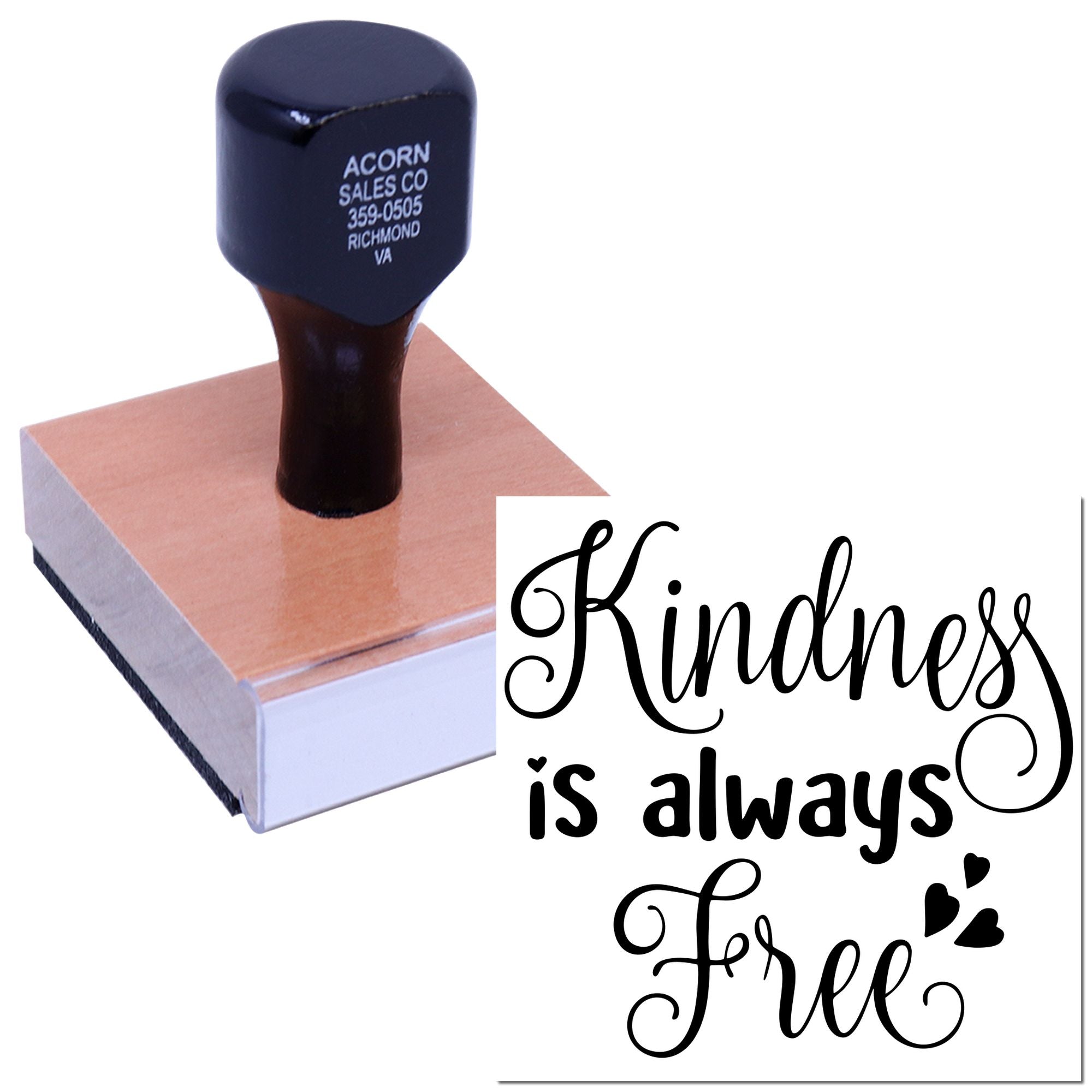 Custom rubber stamp with Kindness is always free design for greeting cards, packaging, and craft projects.