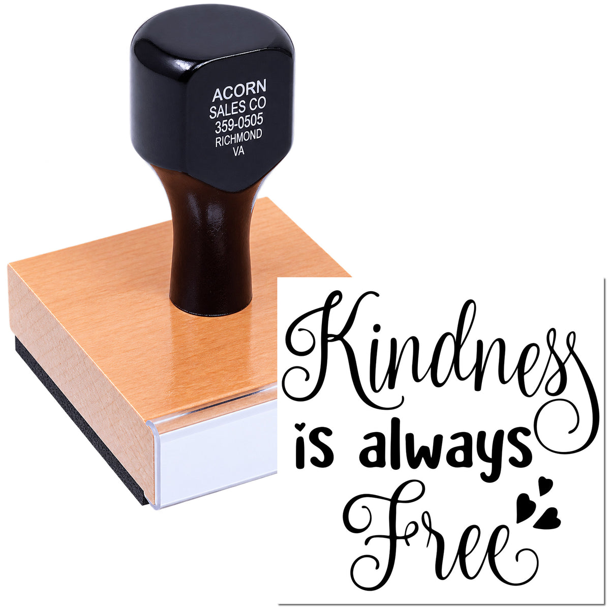 Custom rubber stamp with Kindness is always free design for greeting cards, packaging, and craft projects.