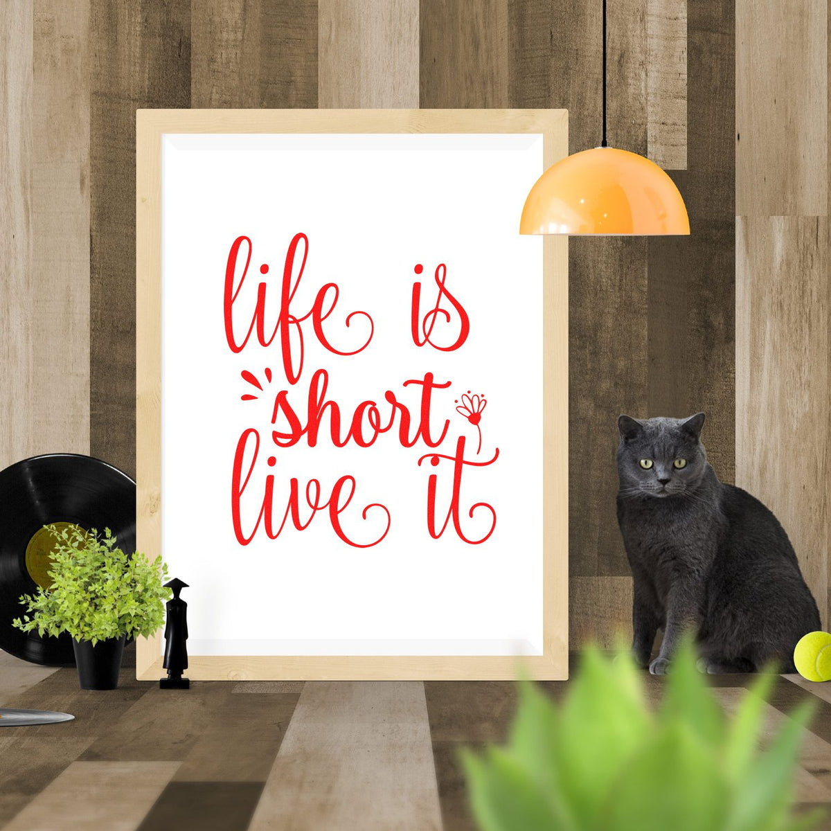 Custom rubber stamp with Life is short, live it quote for motivational crafts, journals, and handmade projects.
