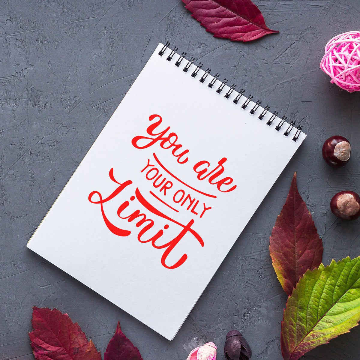 Custom rubber stamp mockup with motivational quote You are your only limit for stationery, journaling, and crafts.