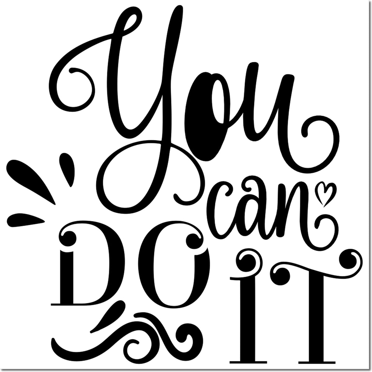 Inspirational You Can Do It decorative rubber stamp design with hand-lettered typography and heart accents