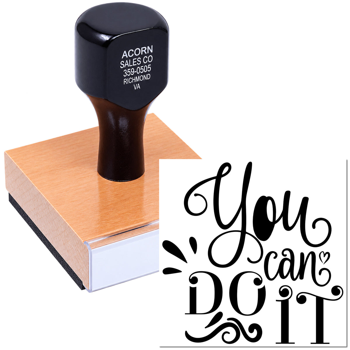 Custom rubber stamp with You Can Do It motivational design for handmade cards, planners, and craft projects.