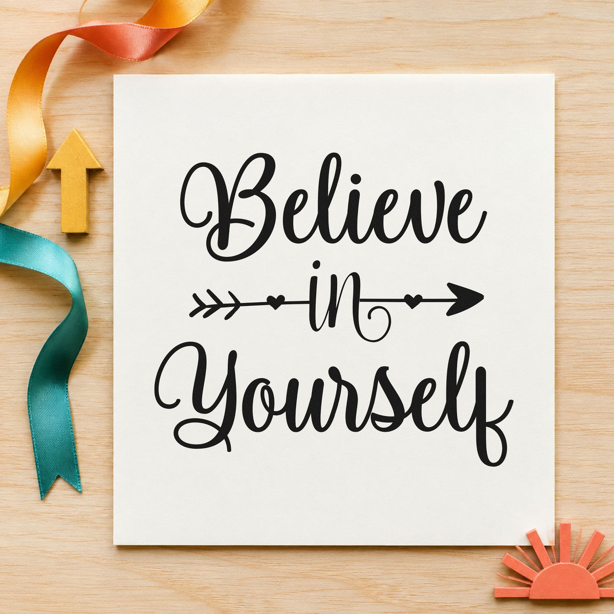 Believe In Yourself Arrow Rubber Stamp – Duo Hand in use 3