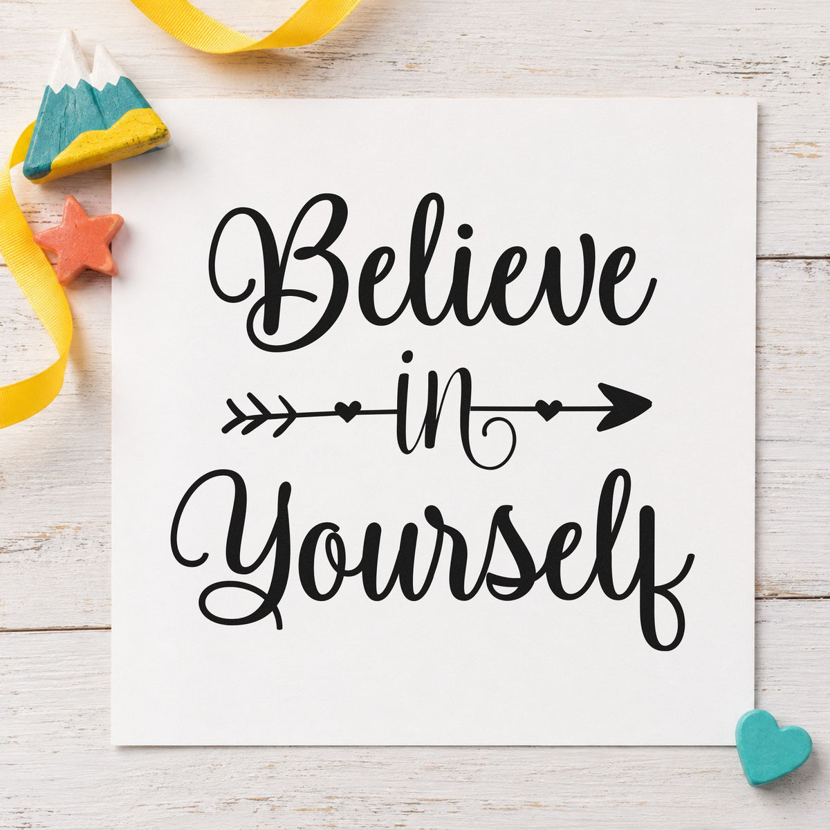 Believe In Yourself Arrow Rubber Stamp – Duo Hand in use 4