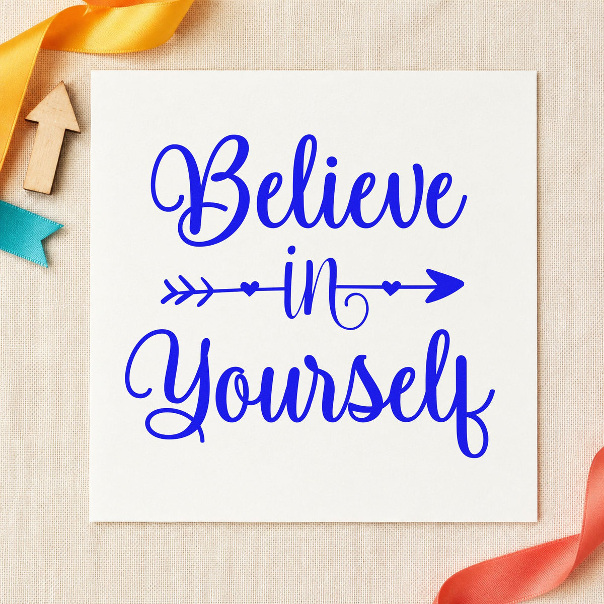 Believe In Yourself Arrow Rubber Stamp – Duo Hand in use 5