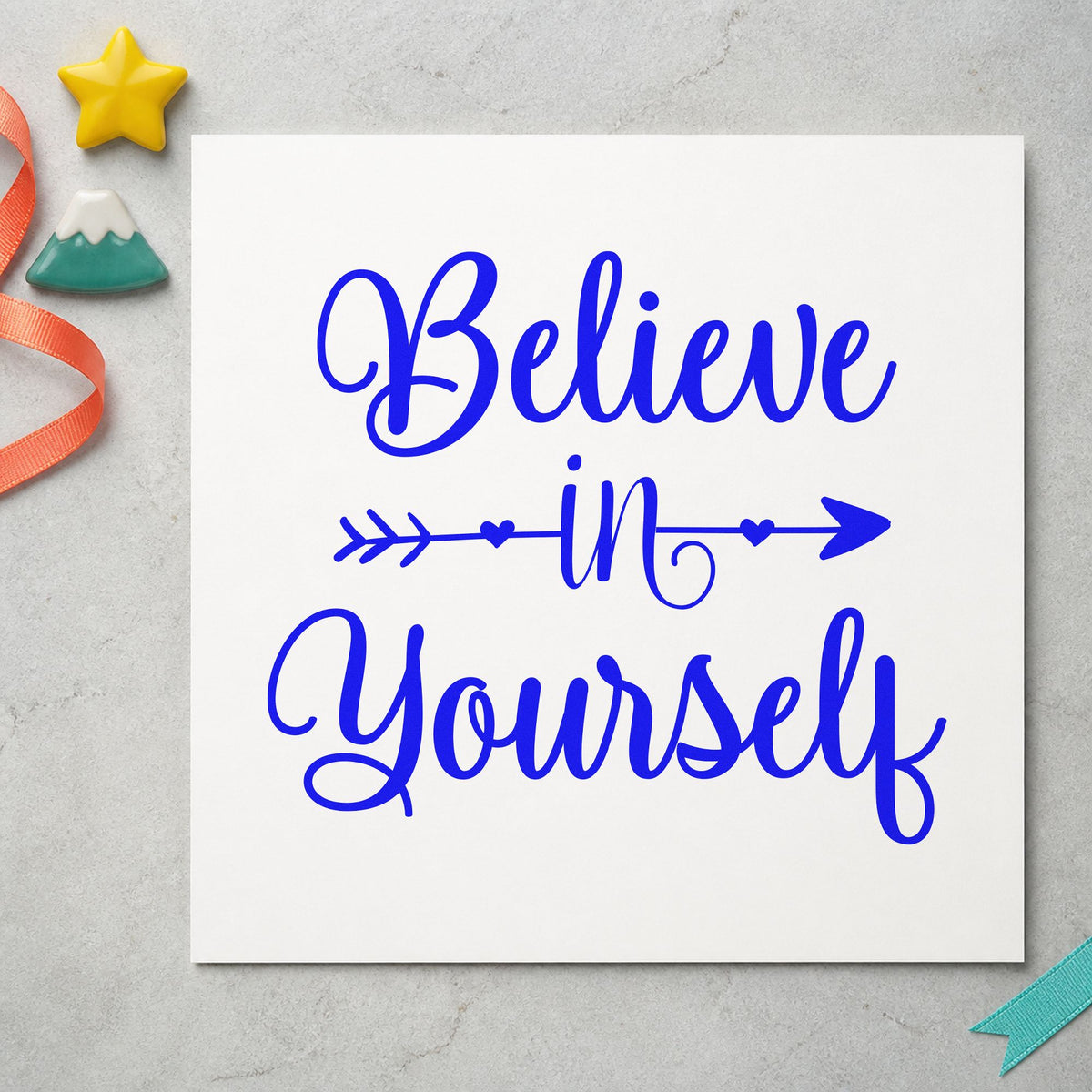 Believe In Yourself Arrow Rubber Stamp – Duo Hand in use 6