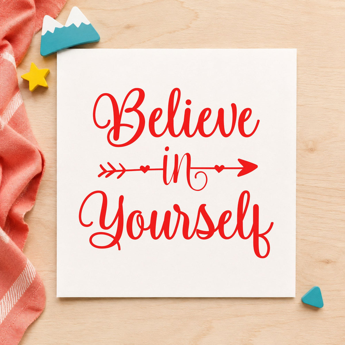Believe In Yourself Arrow Rubber Stamp – Duo Hand in use 8