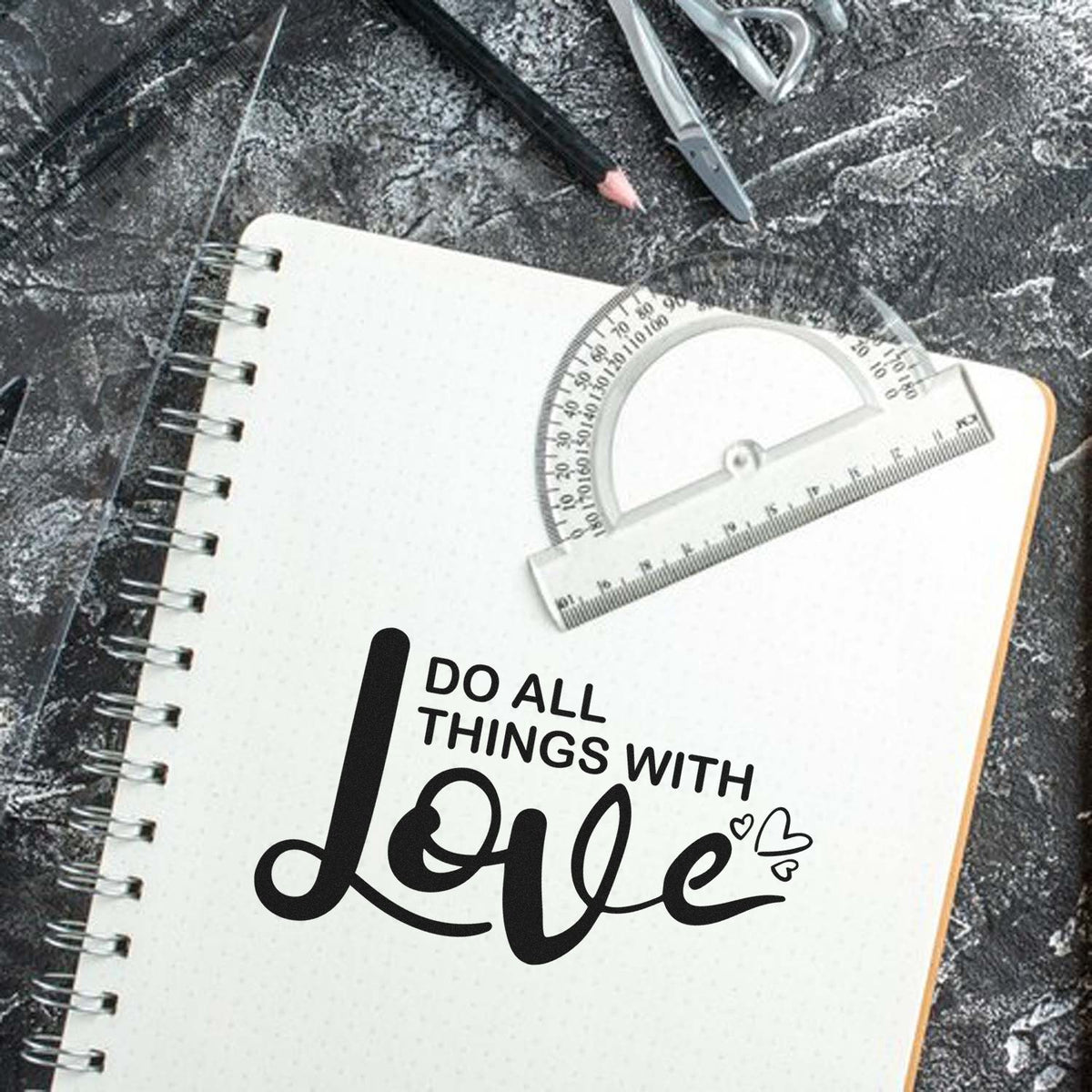 Do All Things with Love rubber stamp design for journaling, scrapbooking, and handmade crafts.