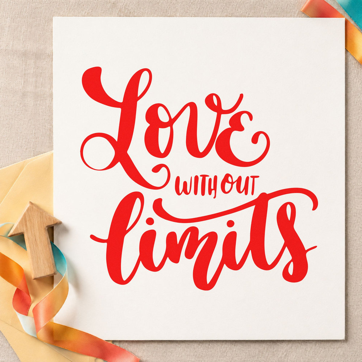 Slim Pre-Inked Love Without Limits Script Stamp in use 8