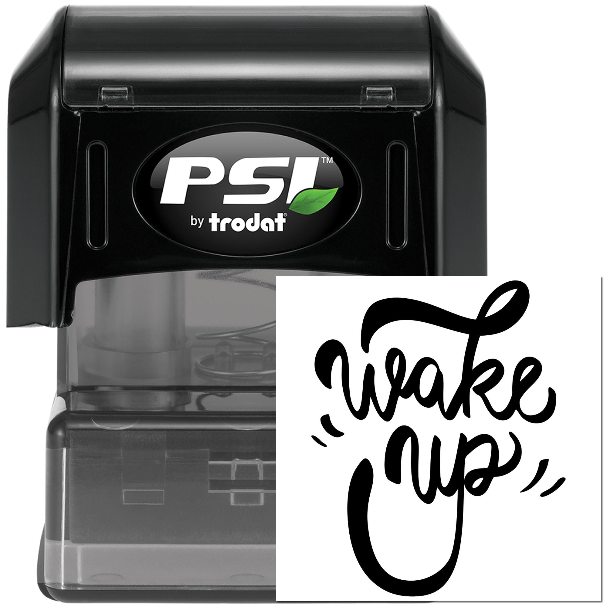 PSI by Trodat self-inking rubber stamp with custom We take up imprint design for business branding.