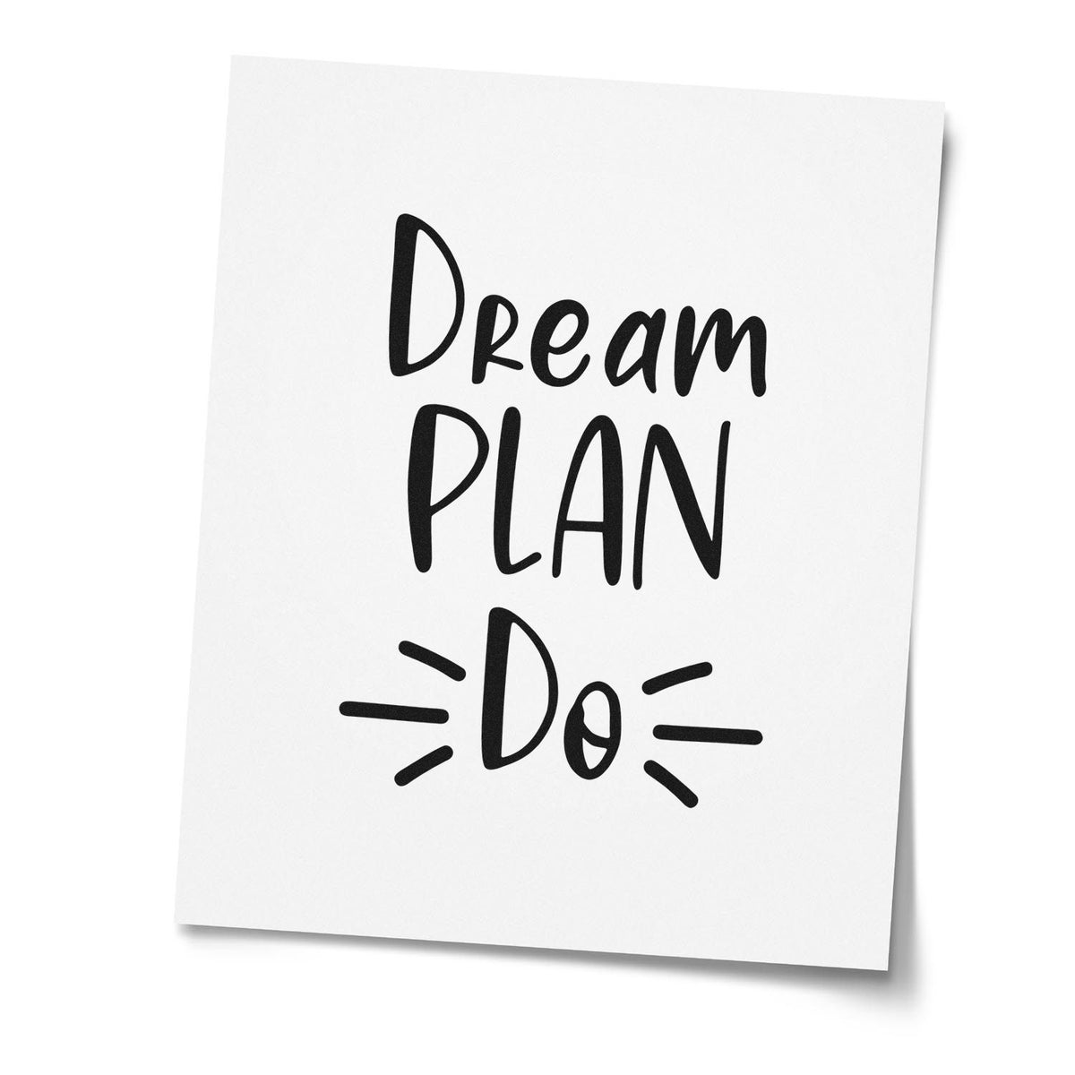 Dream Plan Do rubber stamp design on white card for planners, journals, scrapbooking, and motivational crafts.