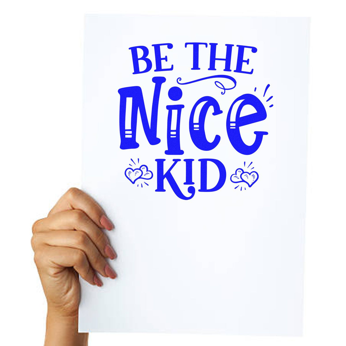 Be the Nice Kid rubber stamp design in blue, ideal for kids crafts, teacher rewards, and school projects.