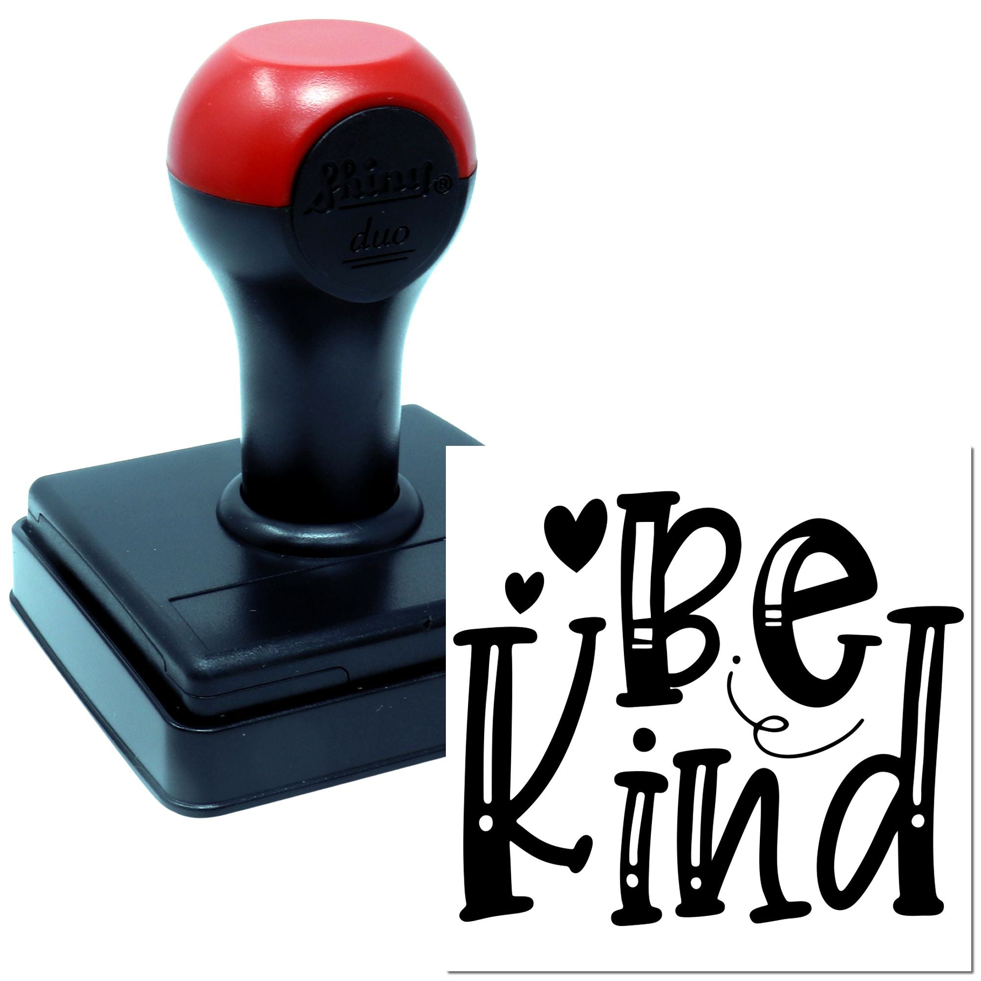 Self-inking rubber stamp with Be Kind design, ideal for uplifting cards, crafts, classrooms, and custom stamping projects.