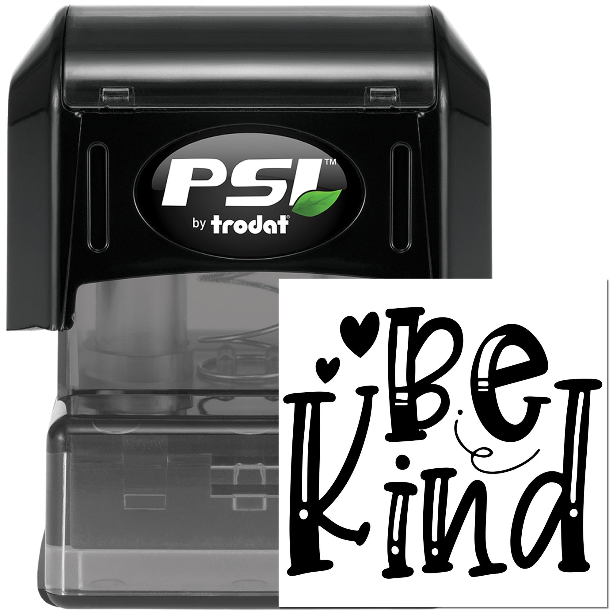 PSI by Trodat self-inking rubber stamp with custom Be Kind design and hearts for crafting, cards, and uplifting messages