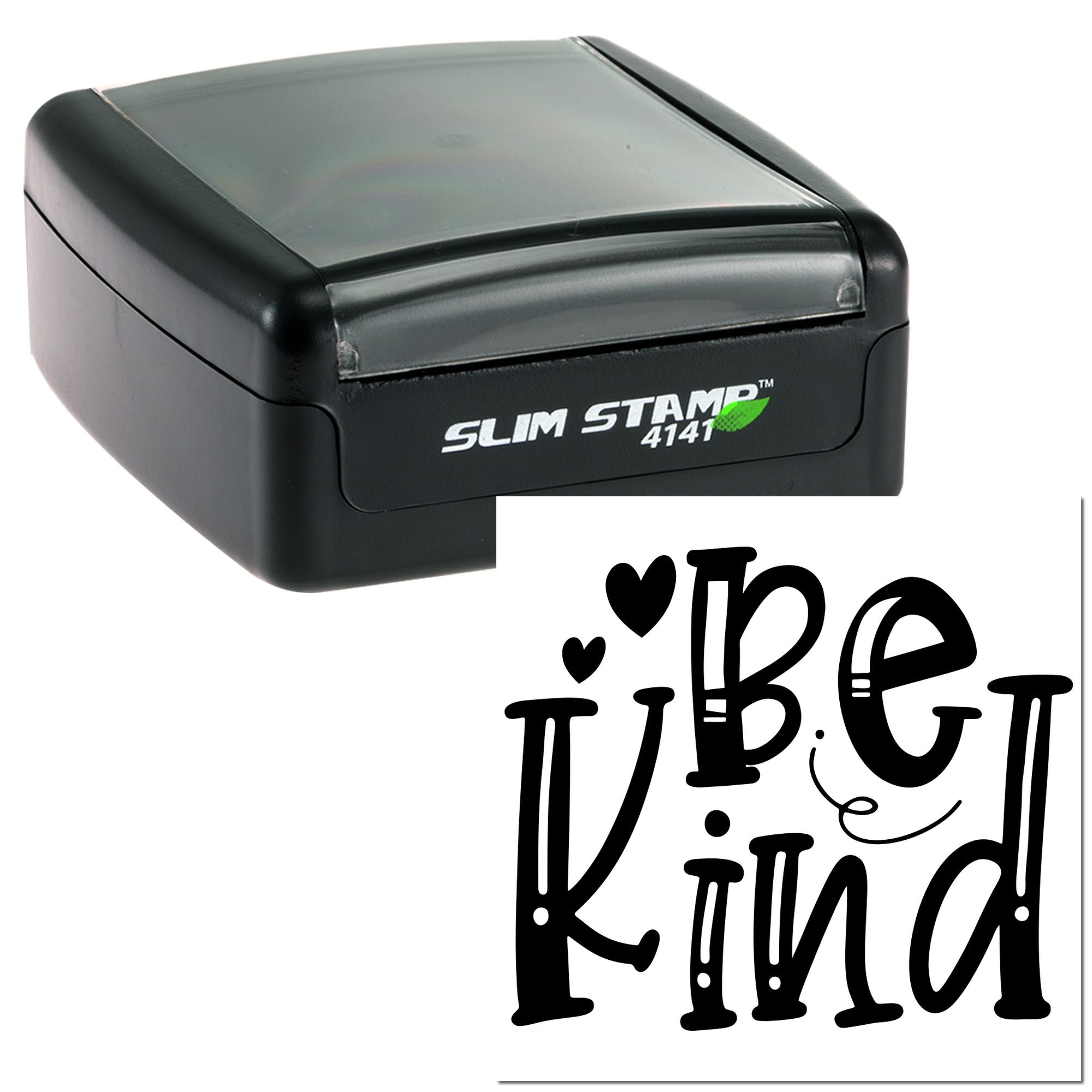 Slim self-inking rubber stamp with Be Kind design for cards, crafts, and custom labeling.