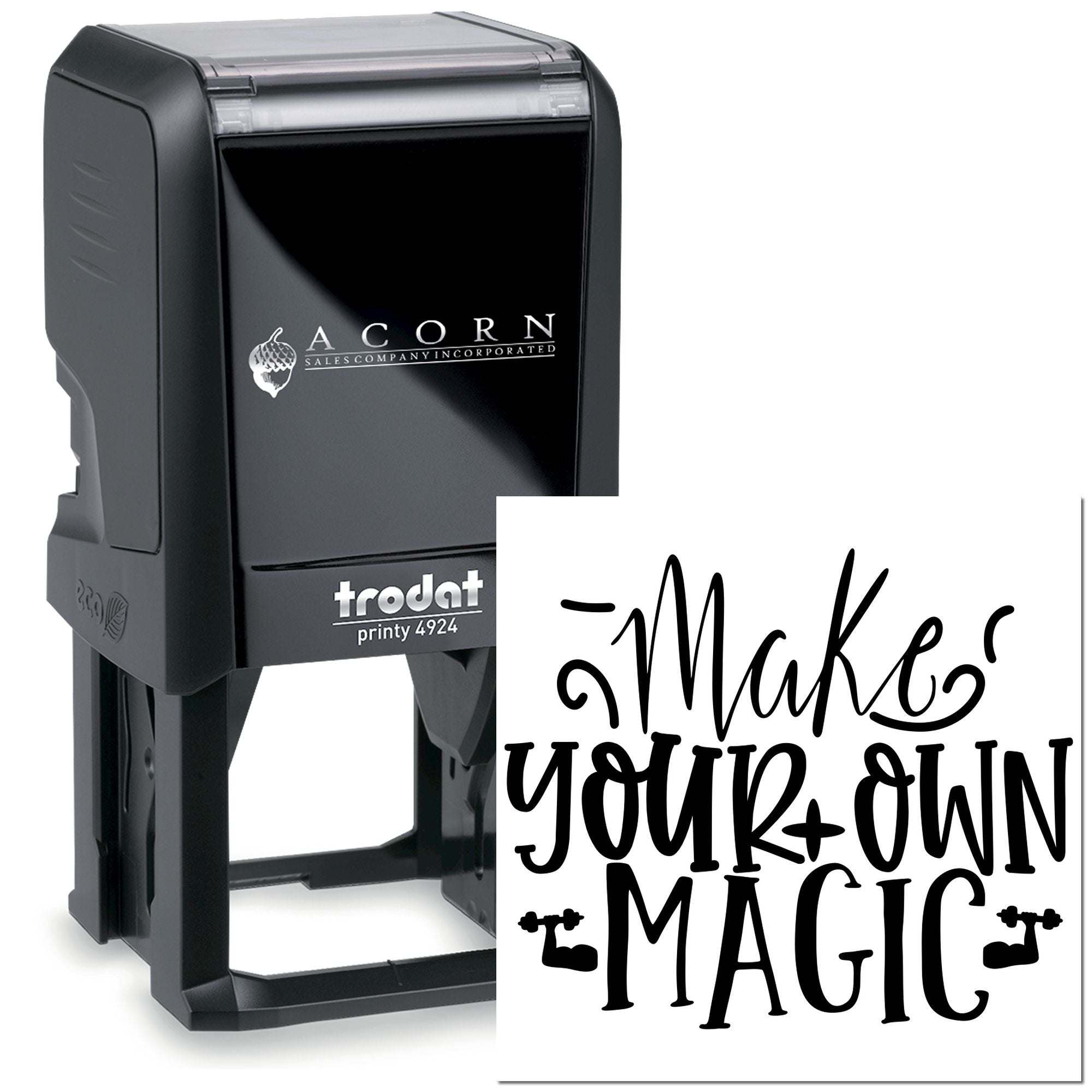 Custom self-inking rubber stamp featuring Make Your Own Magic design, ideal for personalized business or craft use