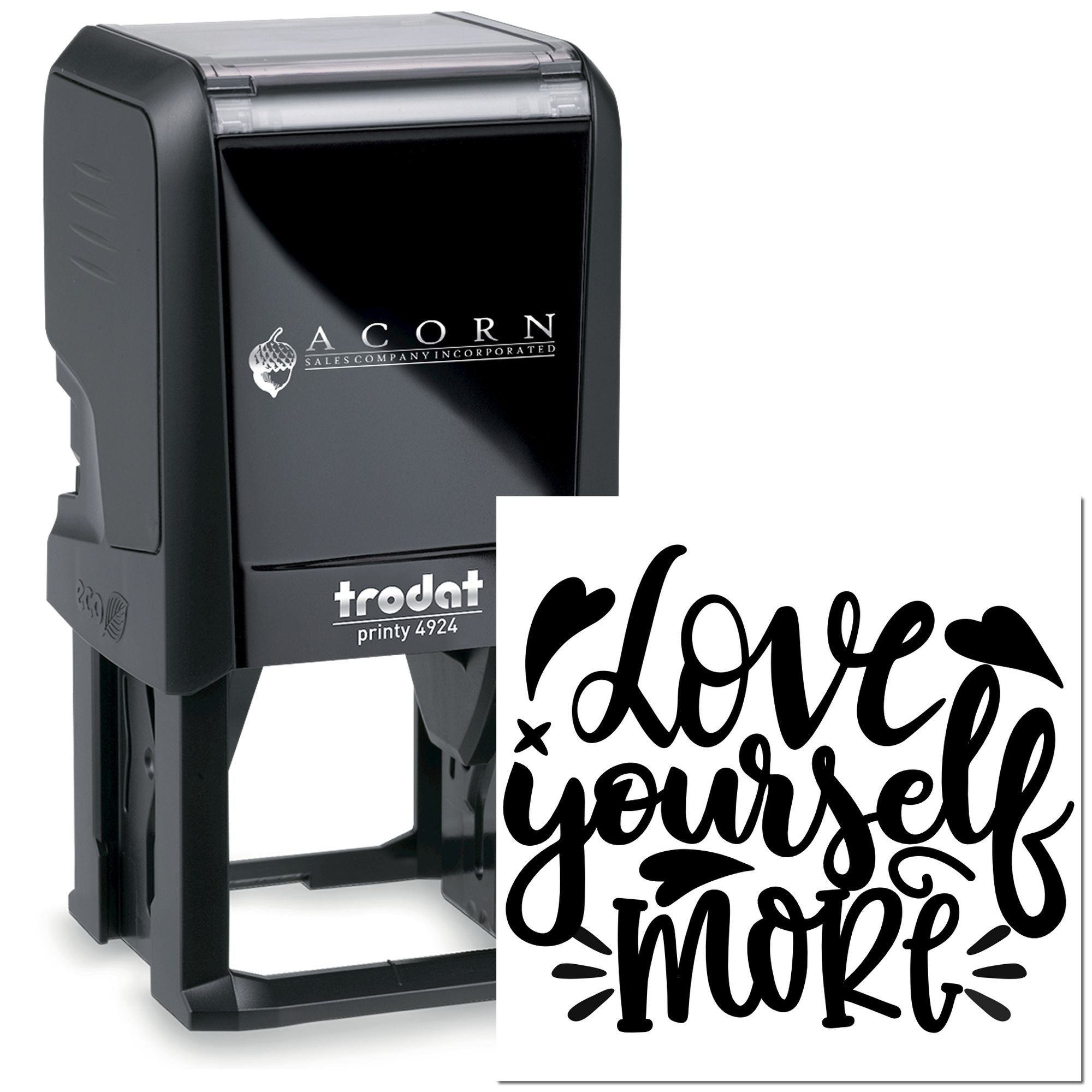 Custom Trodat Printy 4924 self-inking rubber stamp with love yourself more design for personalized crafts and branding