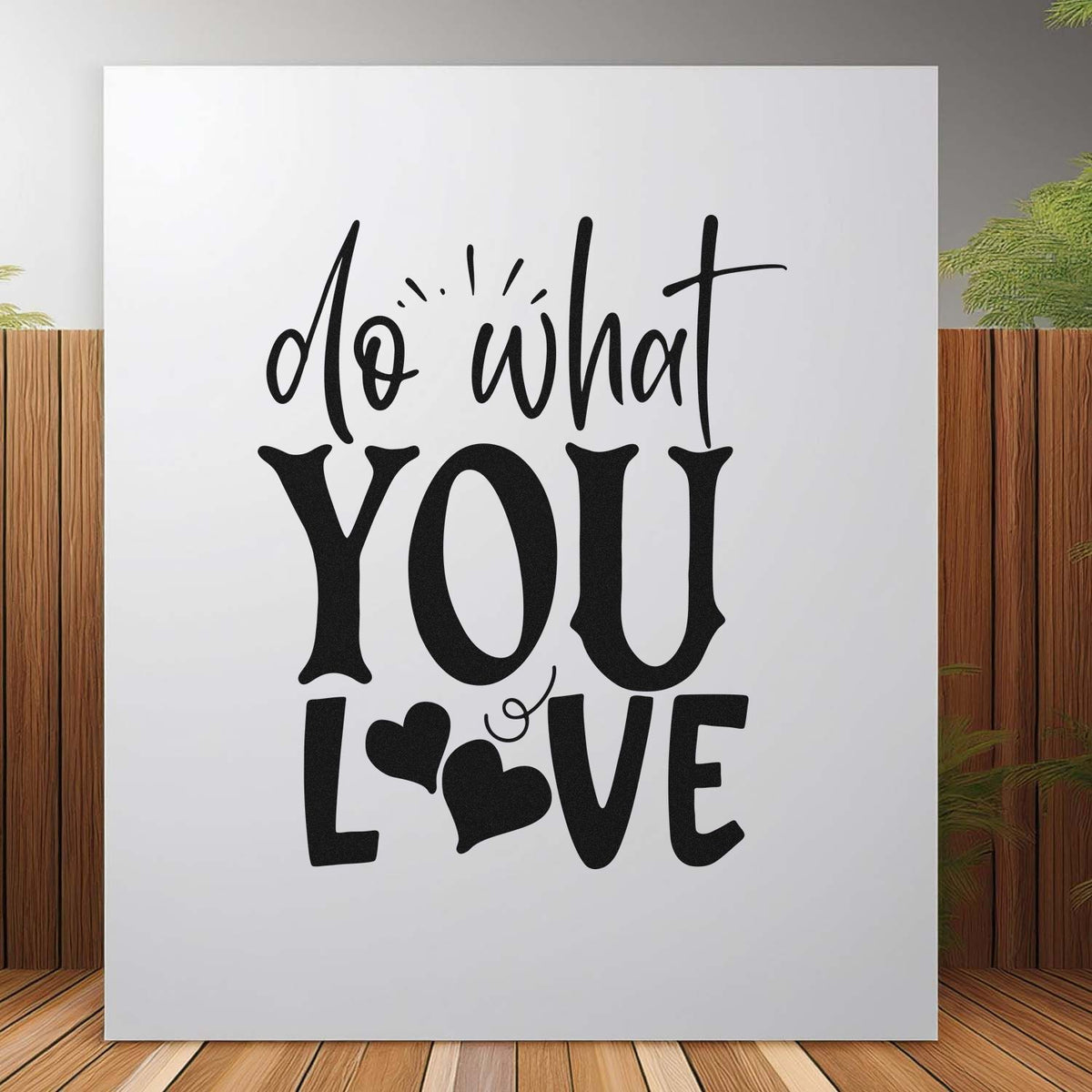 Do what you love quote rubber stamp design with hearts, perfect for crafting, cards, and DIY projects.