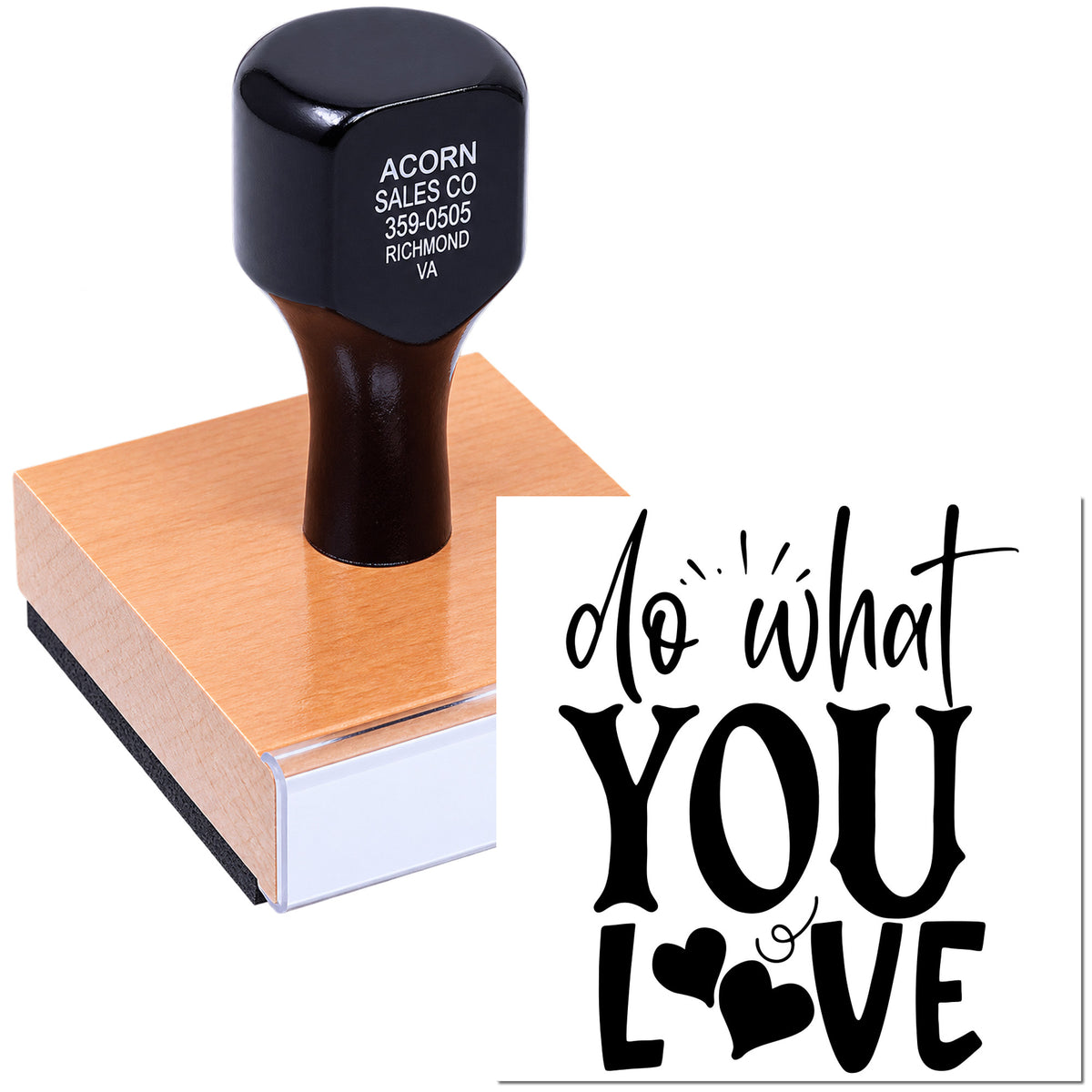 Custom rubber stamp imprinted with do what you love design for crafts, branding, and personalized packaging.
