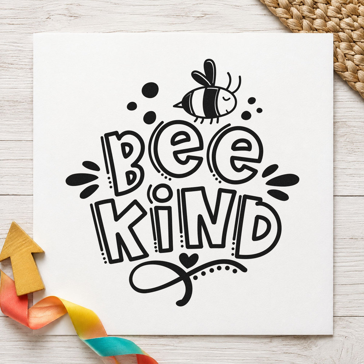 Bee Kind Bee Illustration rubber stamp printed in black ink, ready for colony check sheet and similar paper crafts.