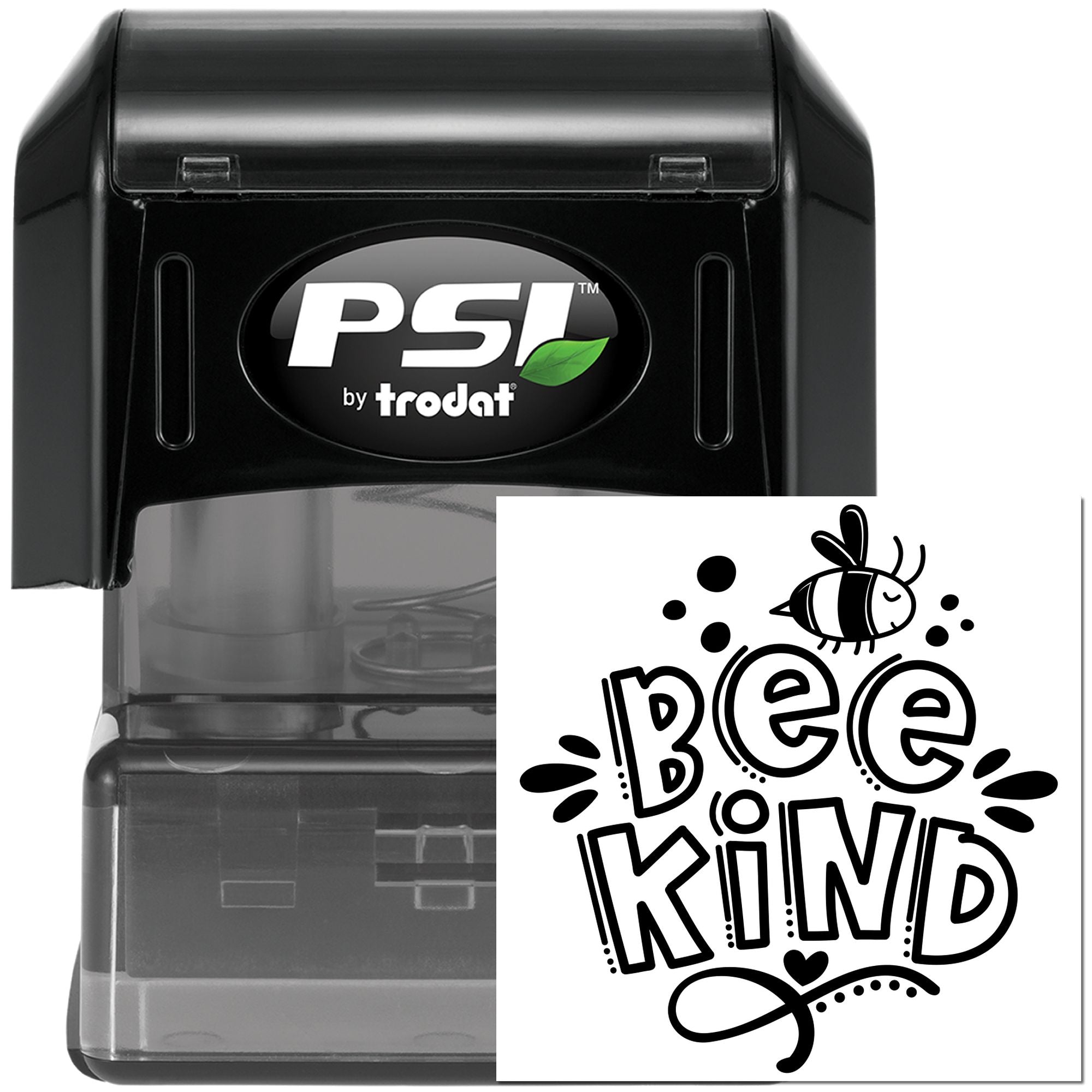 PSI by Trodat self-inking rubber stamp with Bee Kind design for custom eco-friendly craft and business stamping