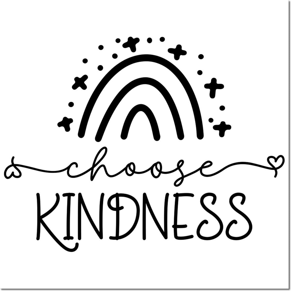 Choose Kindness rubber stamp with rainbow design, inspirational hand-lettered quote for cards, journals, and crafts.