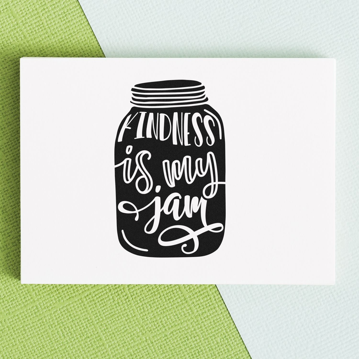 Kindness is my jam mason jar rubber stamp design for handmade cards, craft journaling, and uplifting scrapbook projects.