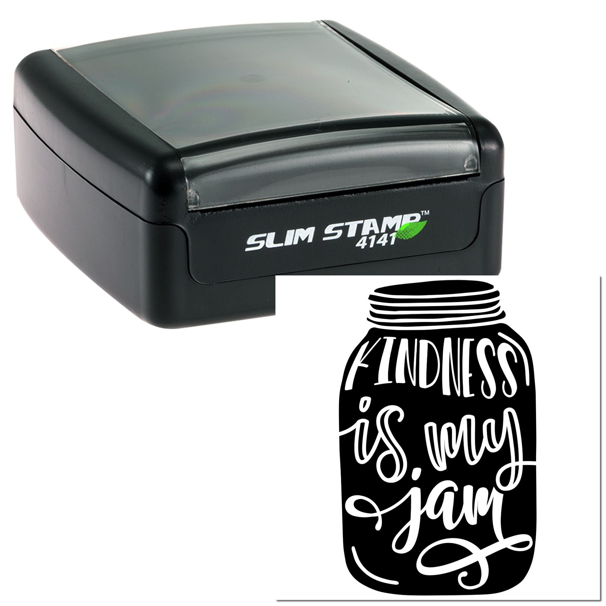 Self-inking slim rubber stamp with Kindness is my jam design for custom crafts, labels, and branding.