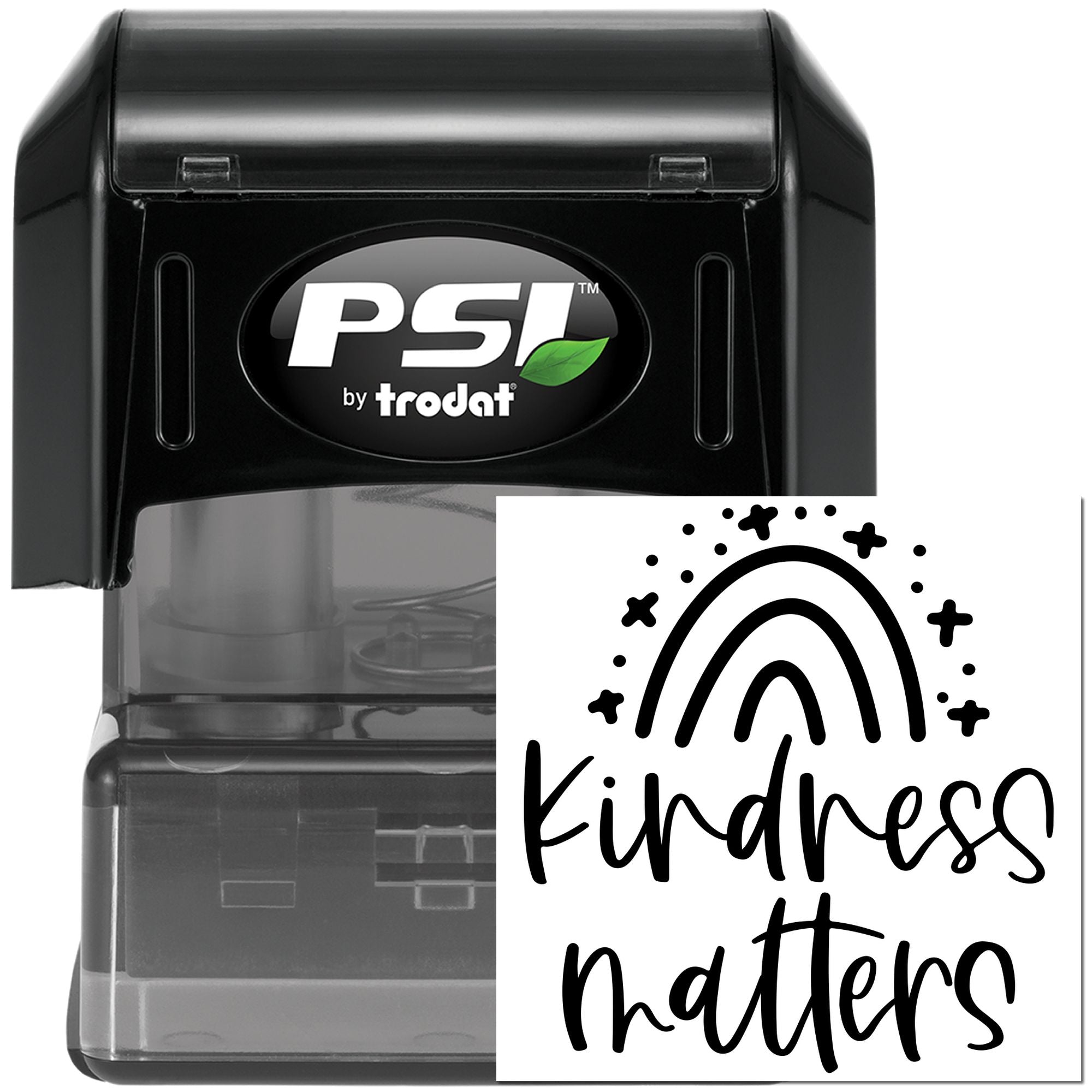 PSI by Trodat custom self-inking rubber stamp with Kindness Matters rainbow design