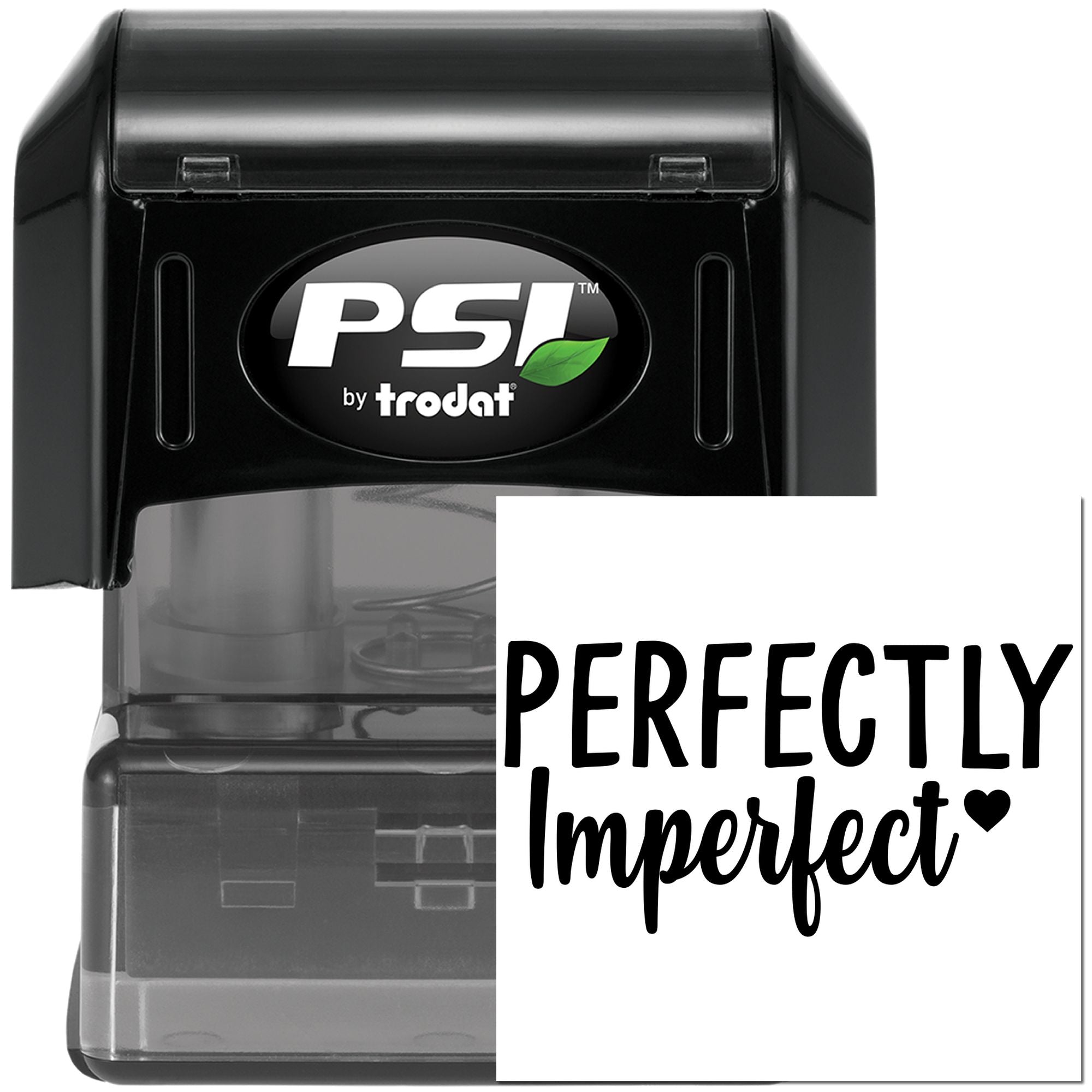 PSI by Trodat self-inking rubber stamp featuring Perfectly Imperfect for custom craft and business labeling.