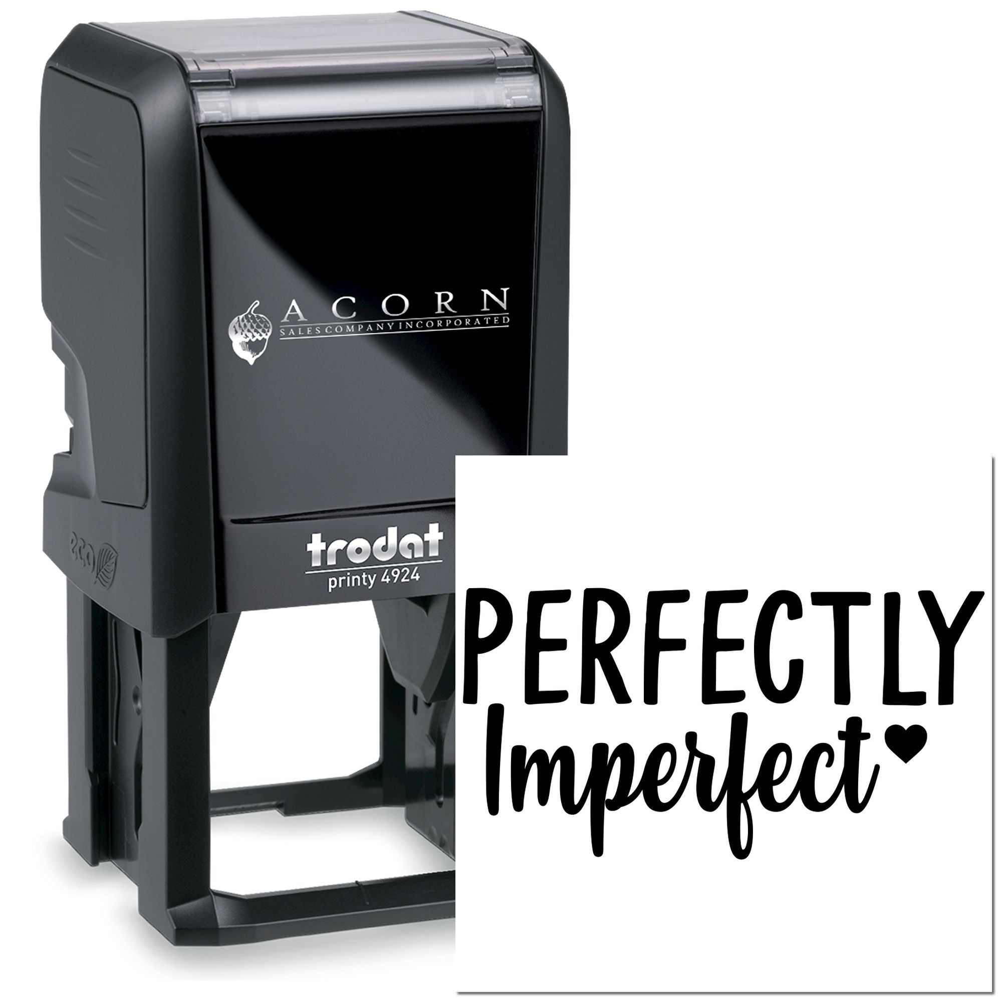 Trodat Printy 4924 custom rubber stamp with Perfectly Imperfect text for personalized crafts and branding.